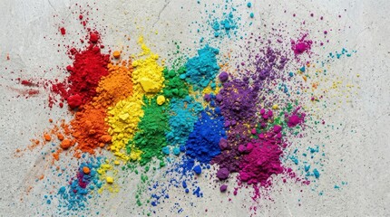 Fototapeta premium Rainbow colored powder explosion on gray background