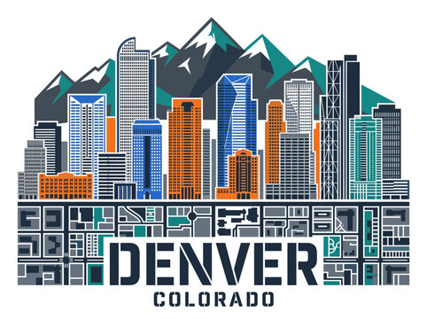 Illustrative urban landscape of Denver, Colorado, showcasing modern skyscrapers against a rugged mountain backdrop.
