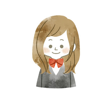 笑顔の女子学生-水彩