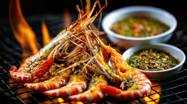 high fidelity thai grilled river prawns photography