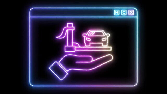 Neon Web Browser Interface with Glowing User Profile Icon on Black Background ideal for technology and software development videos.