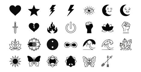 Fototapeta premium Abstract icon set on dark background symbol collection