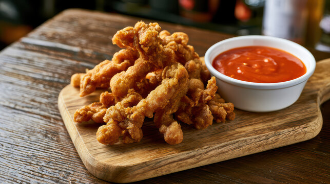 thai deep-fried pork strips moo tord food photography
