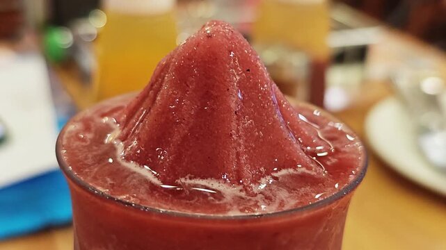 Close up of red berry smoothie frappe.