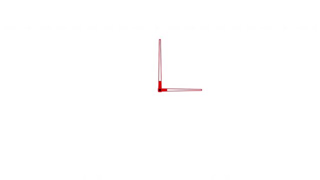 Minimalist red clock hands spinning in a circular motion on a white background, representing time passing, deadlines, and urgency in a simple abstract animation