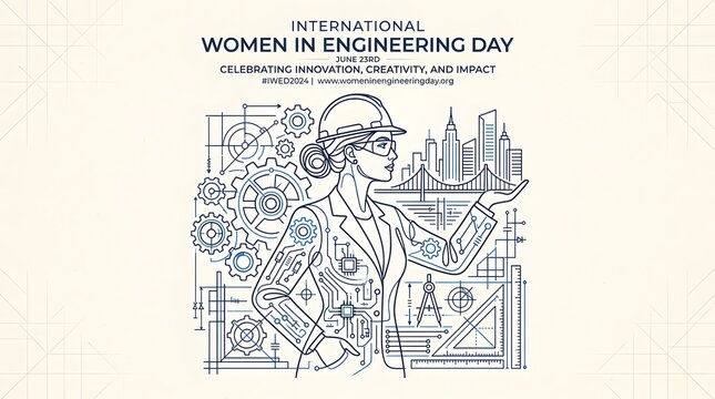 International women in engineering day line art illustration concept