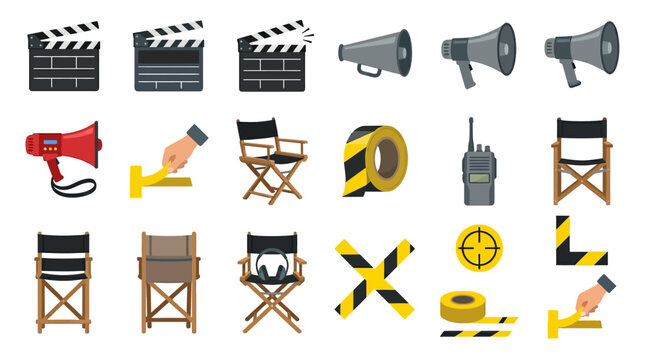 Film movie production icons set.