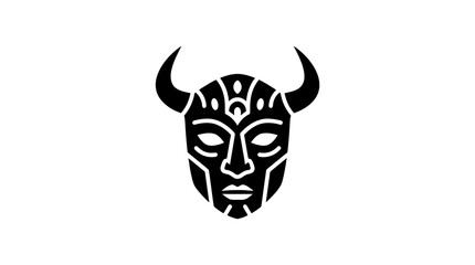Fototapeta premium Mask featuring intricate tribal patterns and curved horns represents cultural art and ancient rituals.