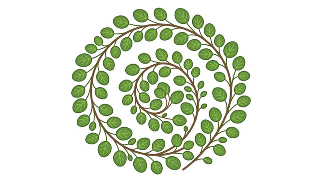 Elegant Circular Green Leaf Pattern with Symmetrical Botanical Design for Nature-Inspired Art and Decorative Backgrounds