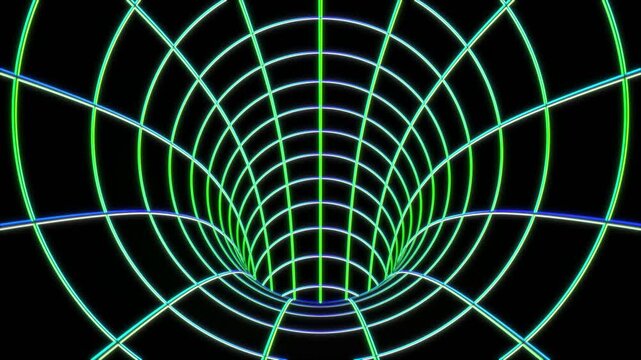 Warped Green Neon Grid Wormhole Tunnel Dimensional Relativity