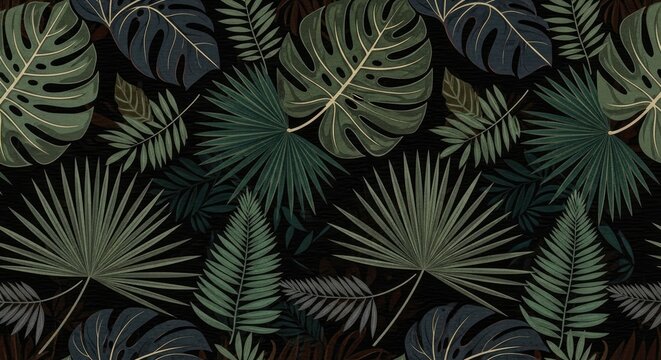 Dark green tropical leaf texture background.