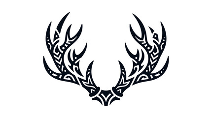 Naklejka premium Deer antlers feature intricate tribal patterns in a symmetrical design that symbolizes wild nature.