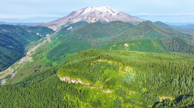 Aerial View Of Mount St Helens Above Evergreen Forest 07