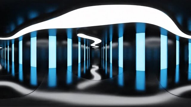 Abstract Futuristic Tunnel with Wavy Glowing Blue Lights and White Path