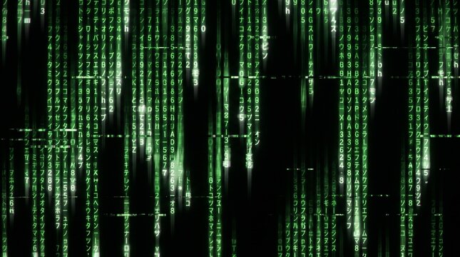 Green code matrix glitch appears on screen with digital distortion