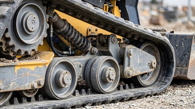 Compact Track Loader Undercarriage Roller System and Rubber Track Close-Up
