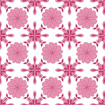 Pink Floral Seamless Pattern with Decorative Botanical Motifs