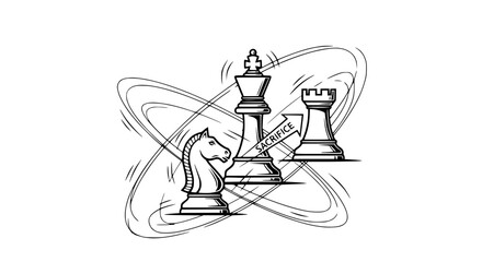 Chess Strategy: King, Knight, and Rook in Dynamic Play with Sacrifice Concept © Cici