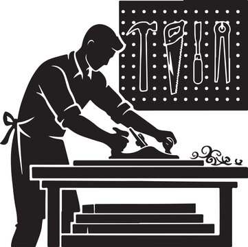 Black silhouette of a craftsman working with metal