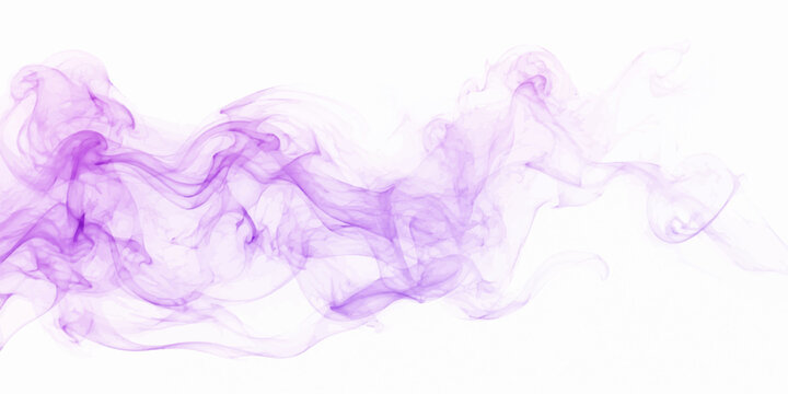 Abstract purple smoke waves flowing on white background with smooth colorful motion and swirling abstract design