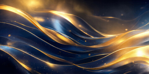 Abstract Blue Space Background with Glowing Light Waves and Stars © pixel