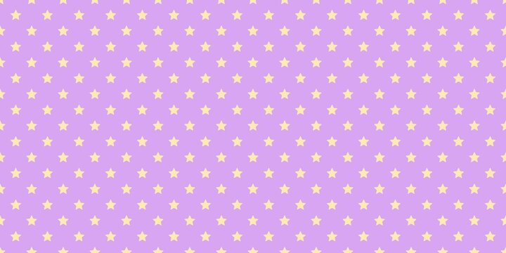 Seamless pattern of small yellow stars on a light purple background. Minimalist starry illustration for wrapping paper, textile design, or nursery decor.