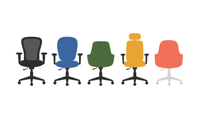 Fototapeta premium Set of various office chairs with different designs and colors for workspace and business office.