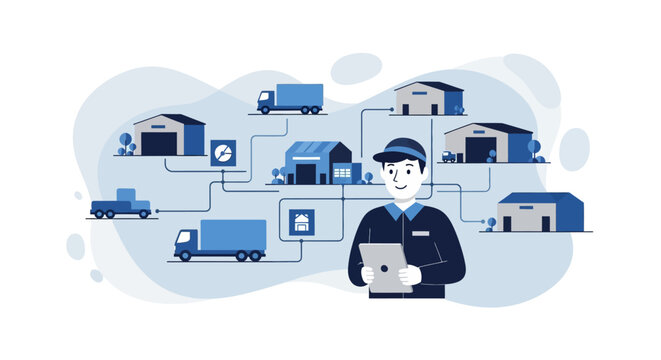 Delivery man with logistics network.