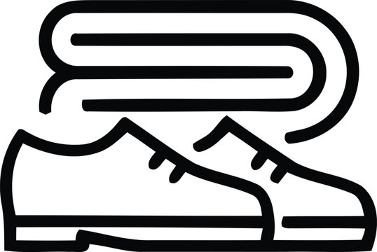 Simple linear illustration of formal shoes and folded blanket for travel or donation concepts with footwear