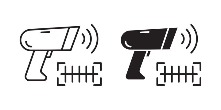 Barcode Scanner icon Barcode Scanner Device Icon Collection in Line and Solid Style QR Code Scanner Gun Icon Set Isolated on White Background 