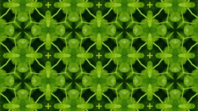 A seamless pattern of vibrant green four leaf clovers on a dark background