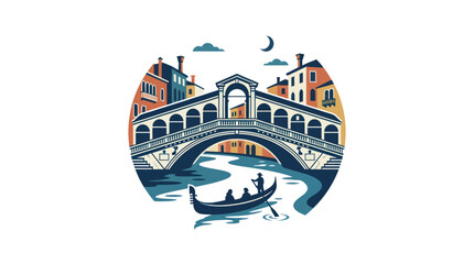 Venice Rialto Bridge Gondola Ride Travel Illustration Vector Art © Teh