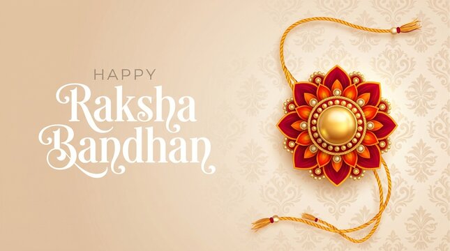 happy raksha bandhan traditional banner with realistic rakhi