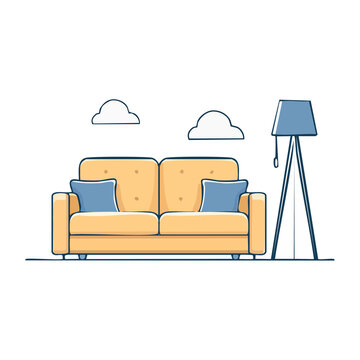 Flat design vector sofa set with lamps