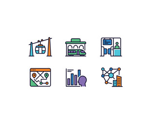Obraz premium Cable car transit icons, eco public transportation and city tourism vector