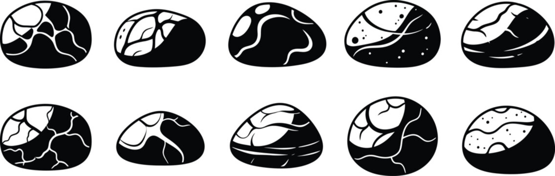 Set of decorative stones and river pebbles