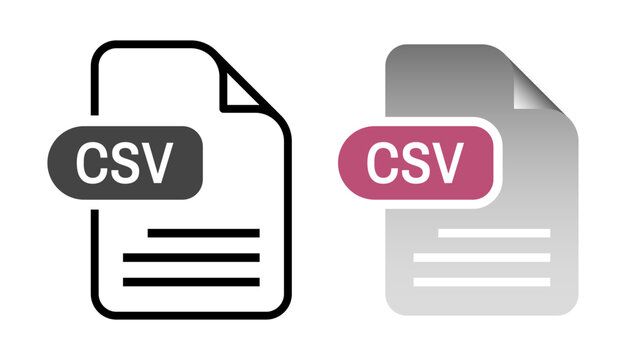 CSV file format icon, data document symbol set