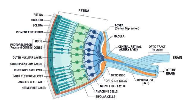 Detailed Human Eye Retina Anatomy Diagram | Medical Illustration