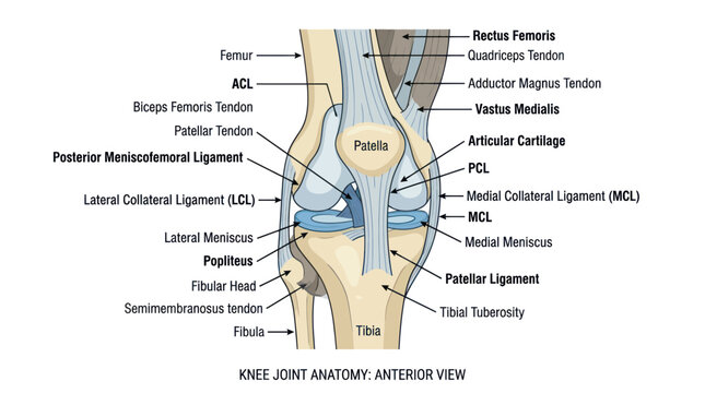 Knee Joint Anatomy: Anterior View - Medical Illustration