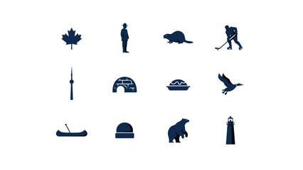 Obraz premium Set of canadian cultural symbols and iconic elements for travel and tourism branding design.