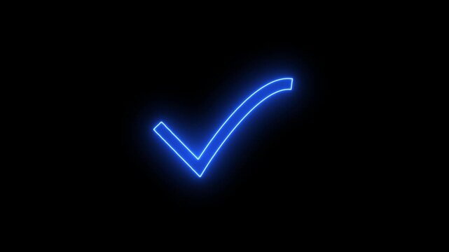 Glowing neon line tick mark or confirm icon animation.right aproval icon animation.