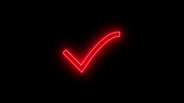 Glowing neon line tick mark or confirm icon animation.right aproval icon animation.