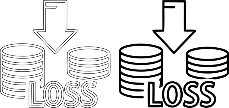Financial loss illustration with stacked coins and downward arrows