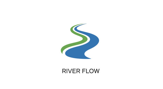 A minimalist graphic illustration showing a winding blue river path