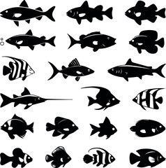 Tropical Fish Silhouette Icons for Aquarium Designs © Icons Queen