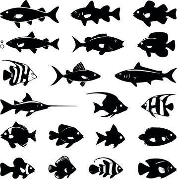 Tropical Fish Silhouette Icons for Aquarium Designs