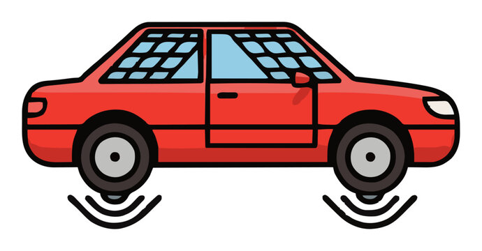 Solar powered hover car flat vector illustration. Generative AI
