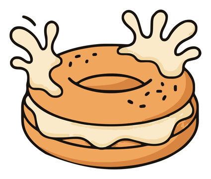 Fresh bagel with cream cheese vector flat illustration. Generative AI