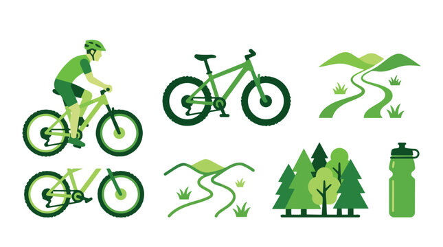 Man Cycling Nature Mountain Bike Trails Forest Trees Water Bottle Icons