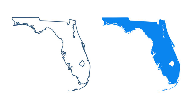 Florida State Map Outline and Filled Blue Silhouette
